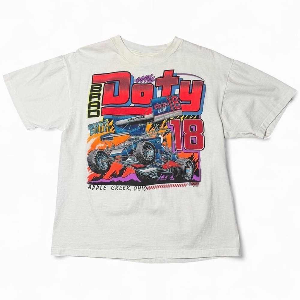Vintage 90s Brad Doty Nascar Racing Sprint Racer Ohio Auto Car Graphic T-shirt - Picture 1 of 7